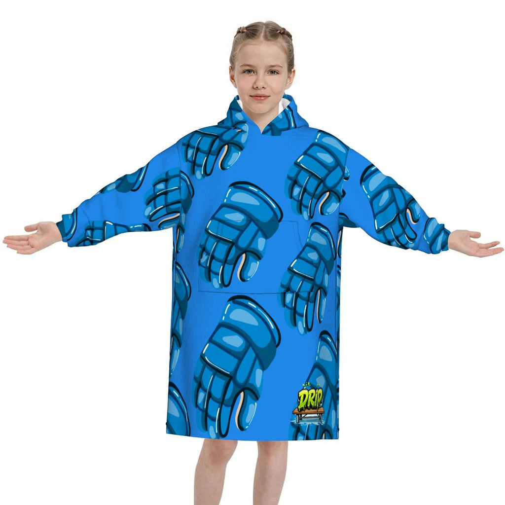 Youth Blanket Sweatshirt - Blue Hockey Gloves Classic Blue