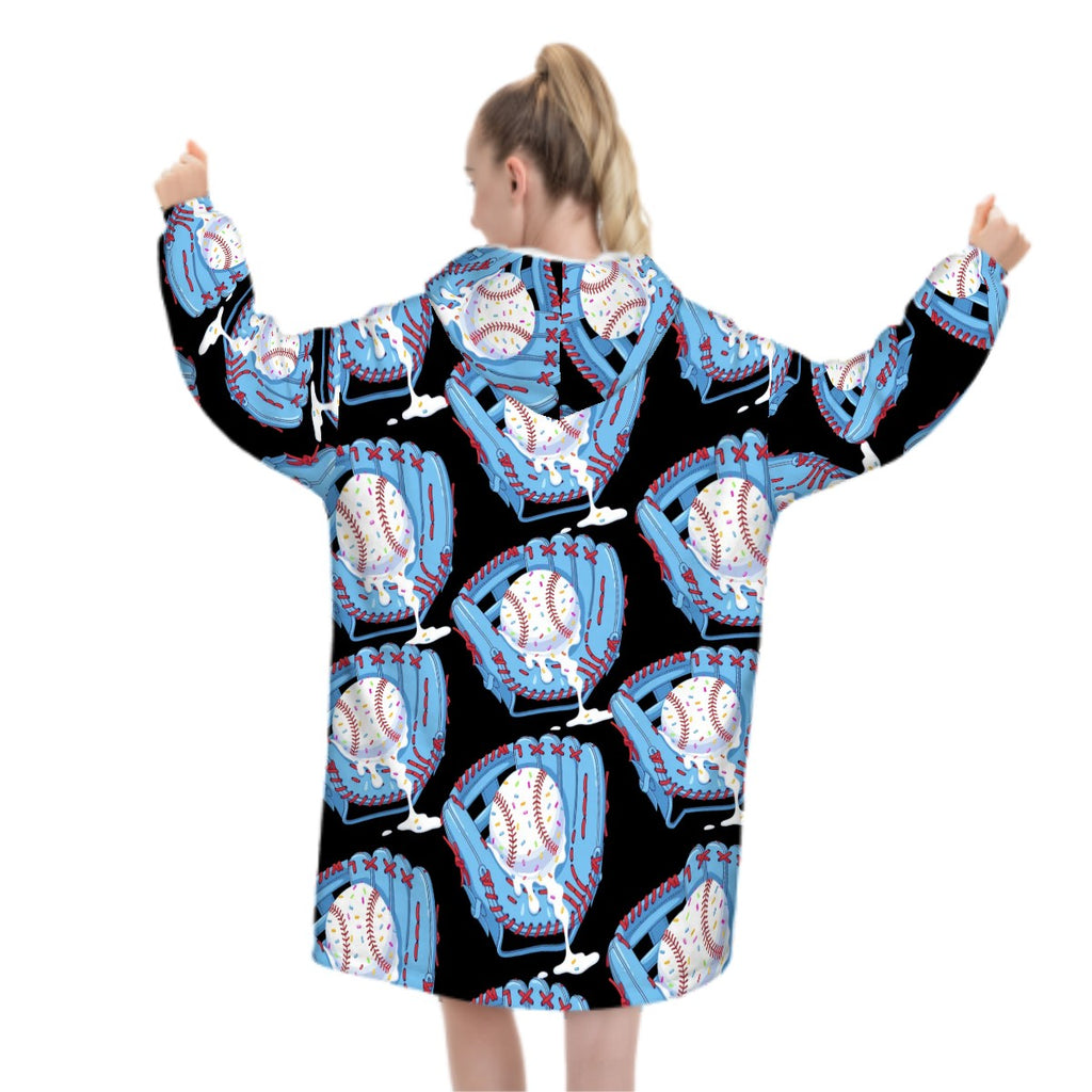 Adult Blanket Sweatshirt - Baseball Sprinkles Ice Cream Drip Black