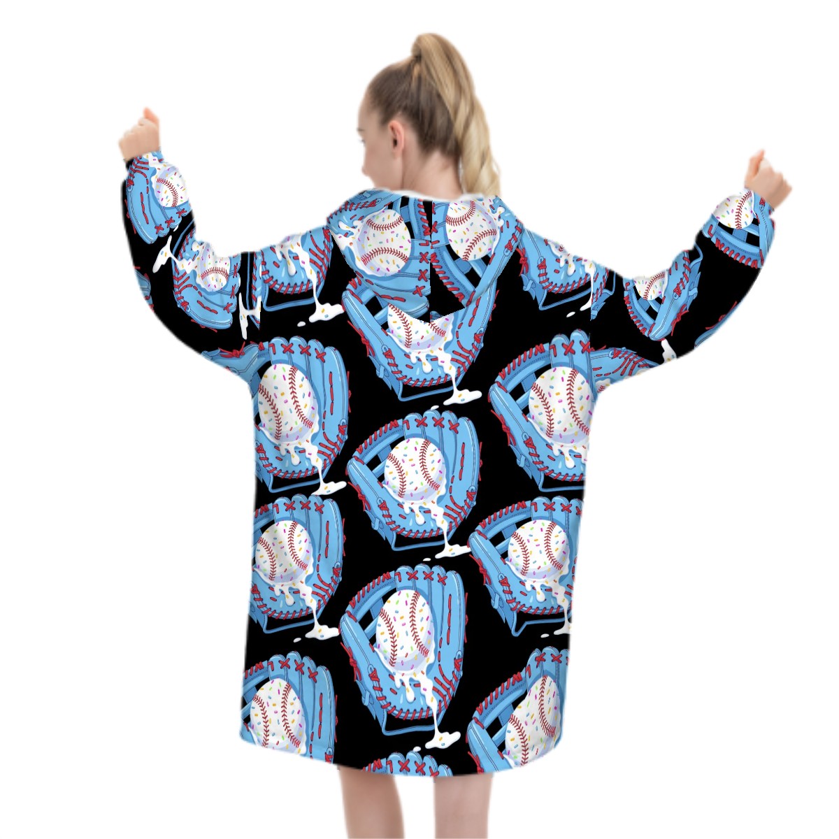 Adult Blanket Sweatshirt - Baseball Sprinkles Ice Cream Drip Black