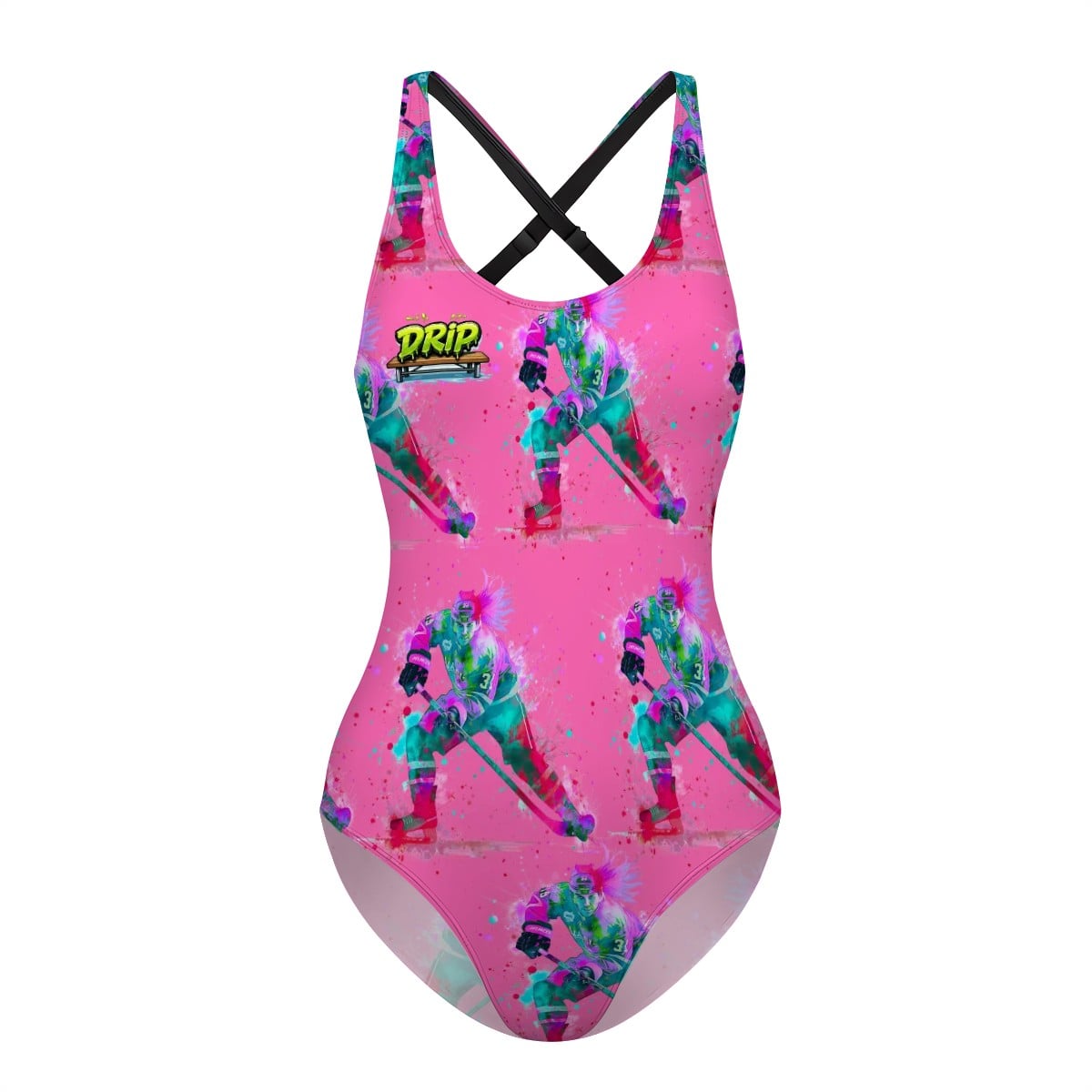 Cross-Back One Piece Swimsuit Women - Hockey Drip Flo Hot Pink