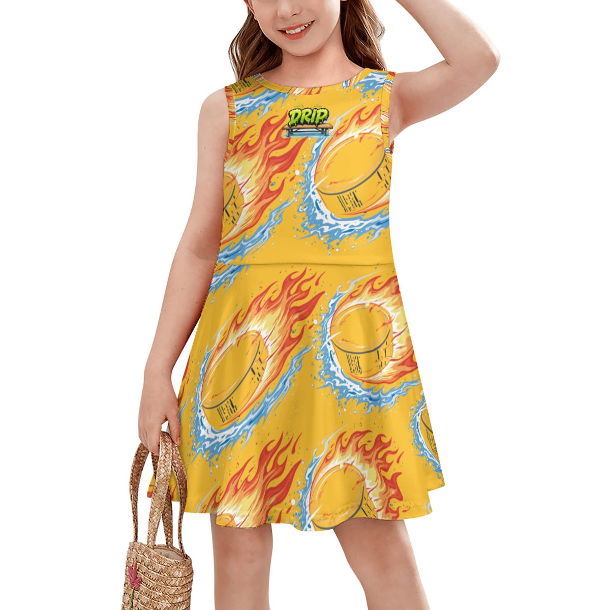 Girl's Game Day Dress - Flamin Hockey Pucks Gold