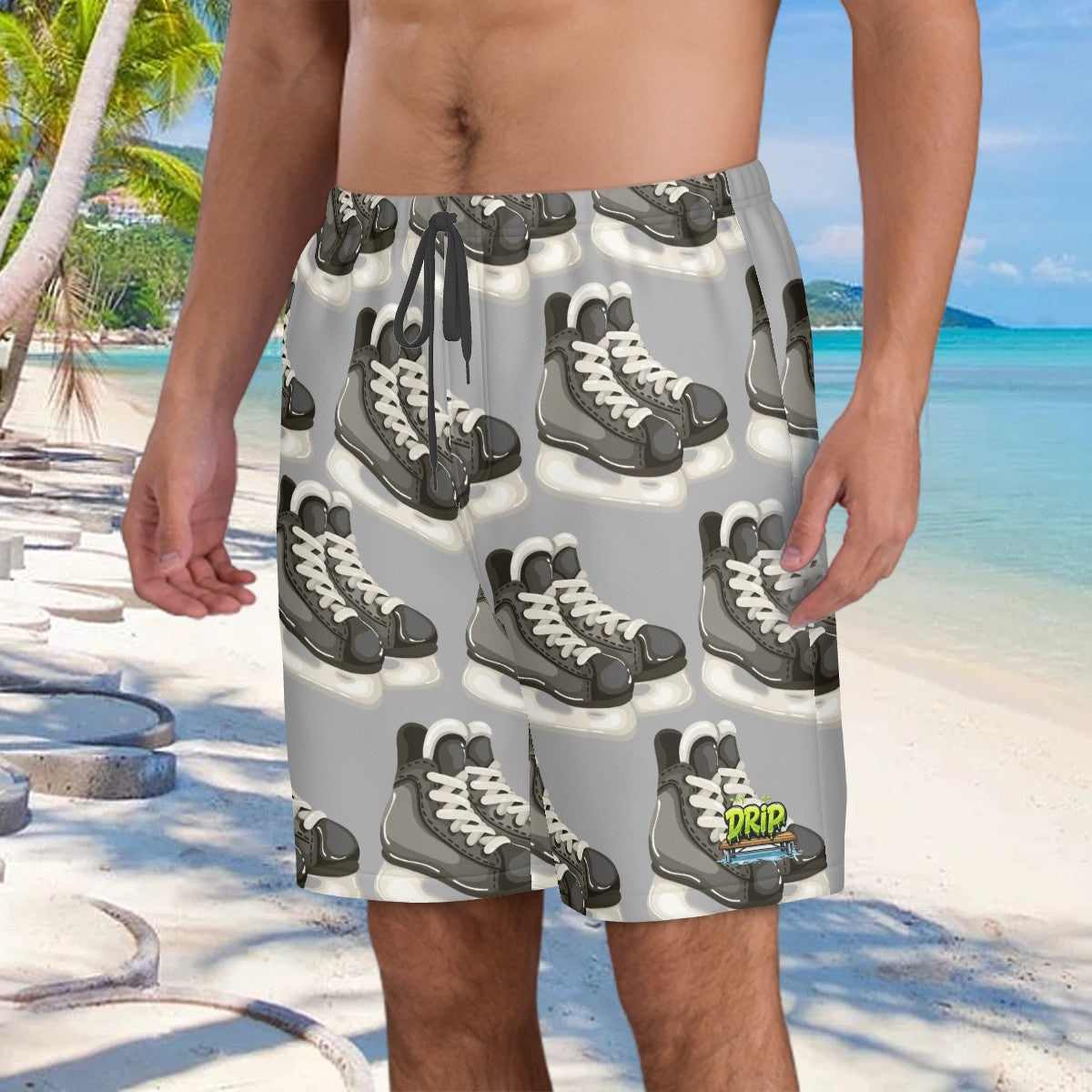 Men/Teen Swim Shorts - Hockey Skates Grey