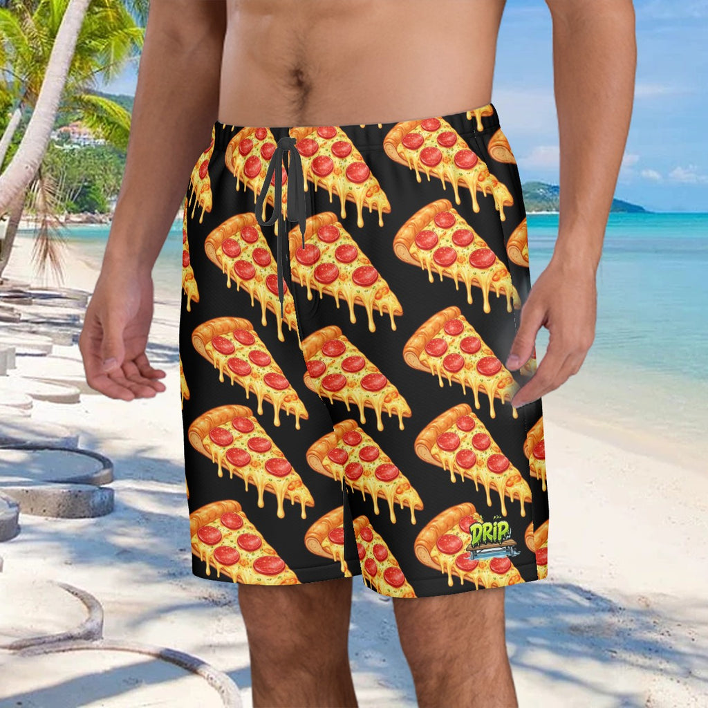 Men/Teen Swim Shorts - Pizza Black