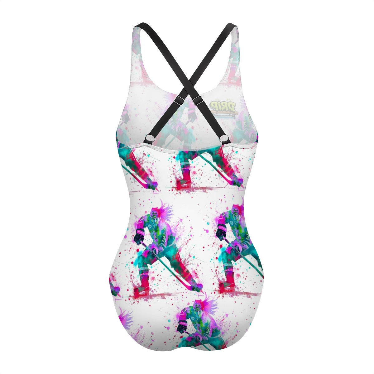 Cross-Back One Piece Swimsuit Women - Hockey Drip Flo White