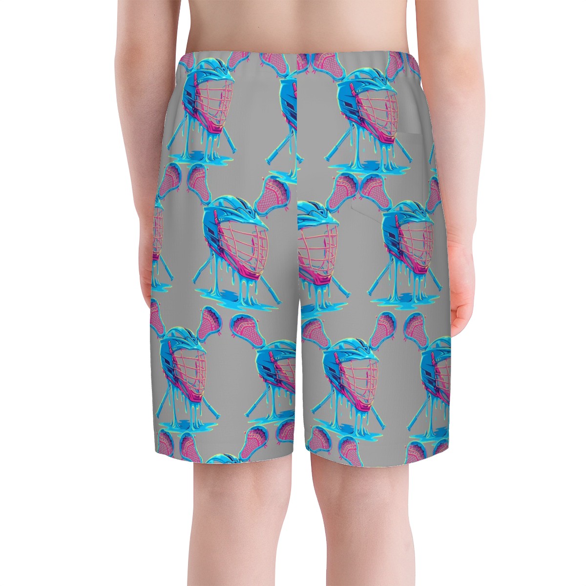 Youth Swim Shorts - Lacrosse Helmet Sticks Grey