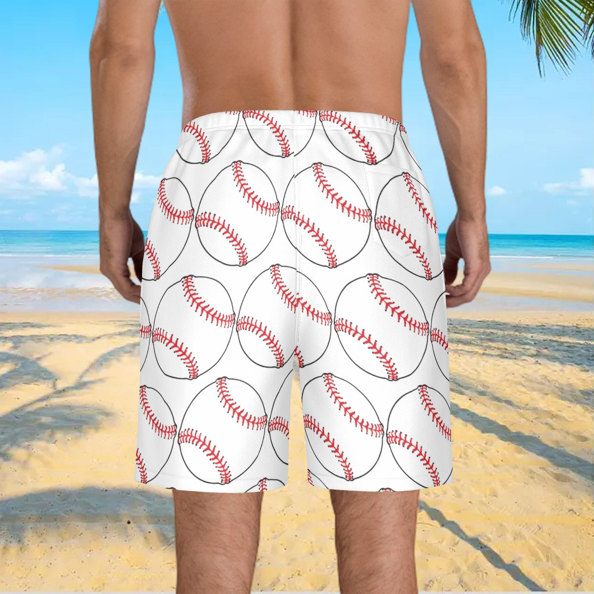 Men/Teen Swim Shorts - Classic Baseball White
