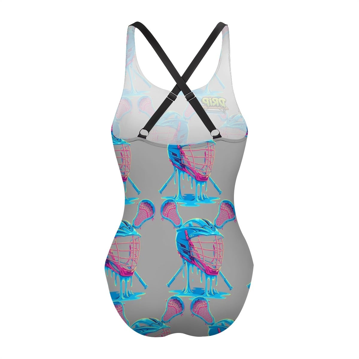 Cross-Back One Piece Swimsuit Women - Lacrosse Helmet Sticks Grey