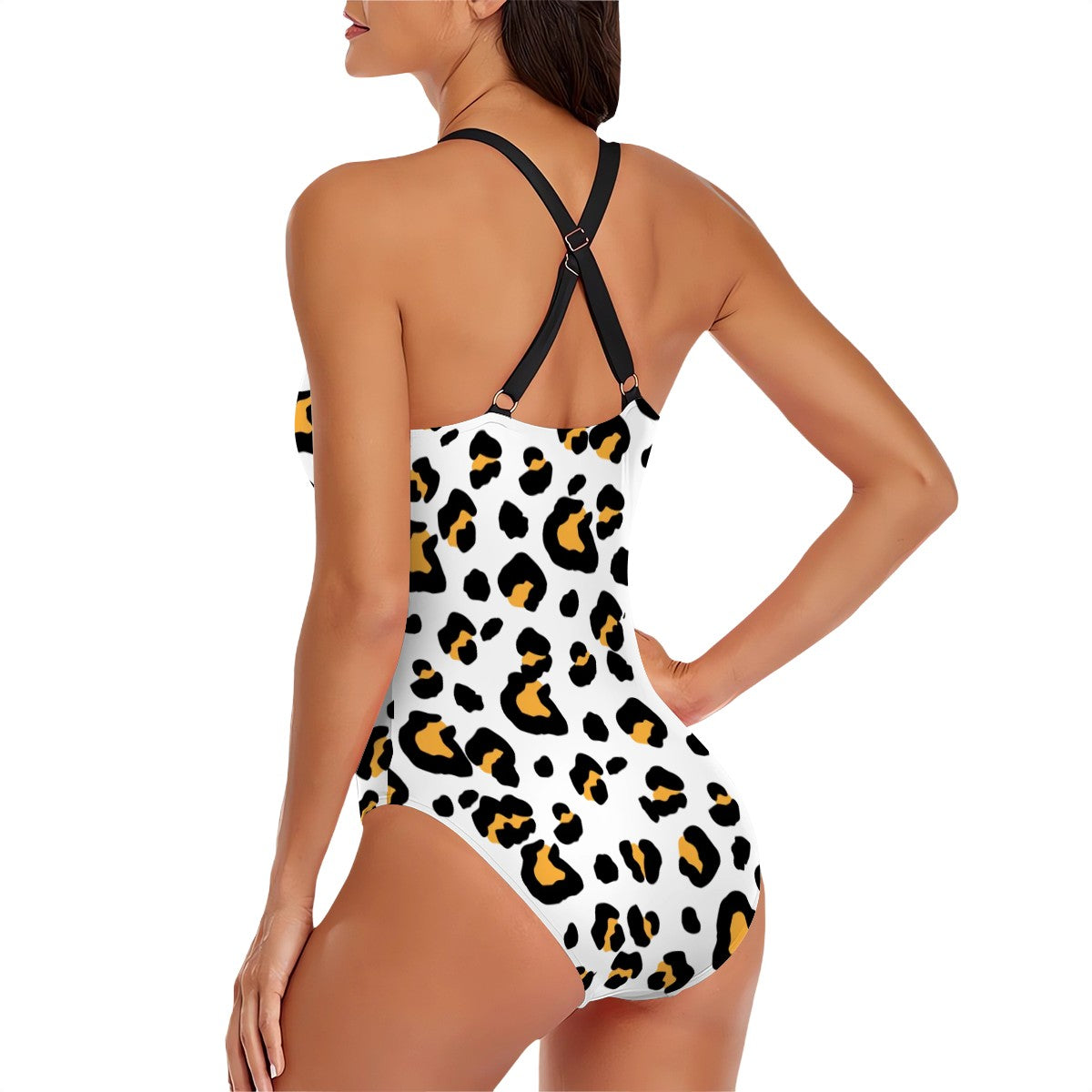 Cross-Back One Piece Swimsuit Women - Drip Bench Leopard White