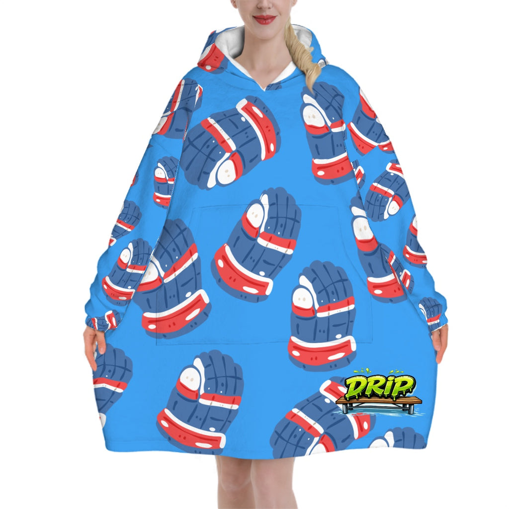 Adult Blanket Sweatshirt - Blue Hockey Gloves