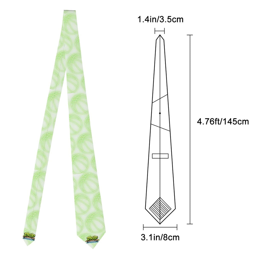 Game Day Tie - Neon Green Basketballs White