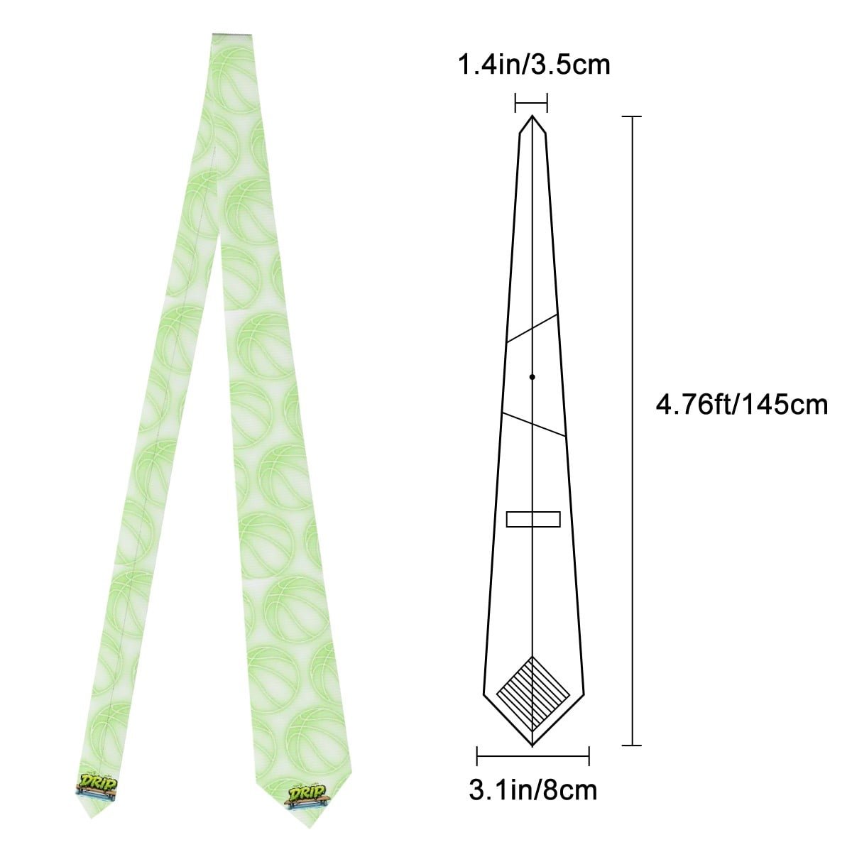 Game Day Tie - Neon Green Basketballs White