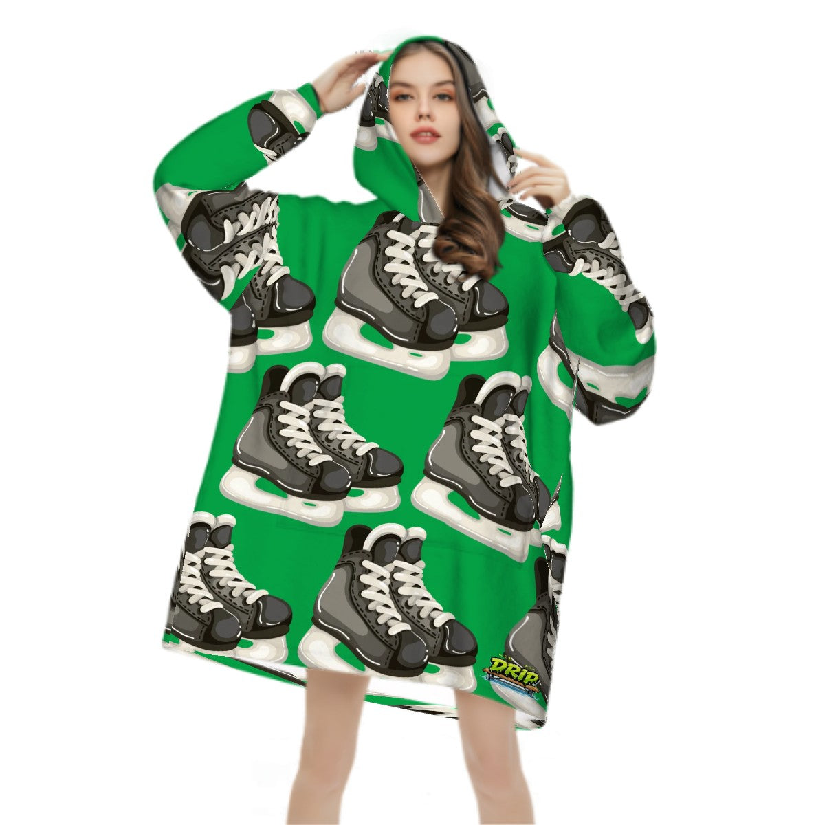 Adult Blanket Sweatshirt - Hockey Skates Classic Green