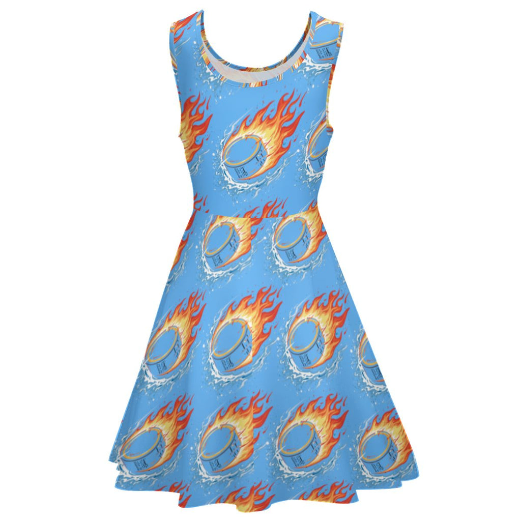Women's Game Day Dress - Flamin Hockey Pucks Sky Blue