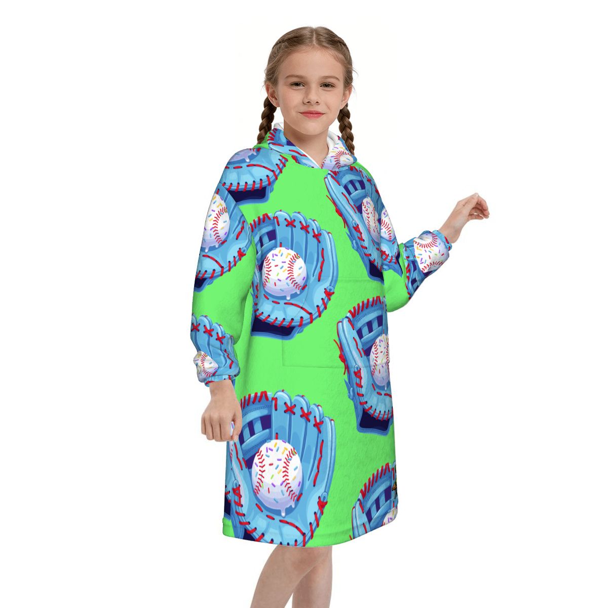 Youth Blanket Sweatshirt - Baseball Sprinkles Drip Hot Green
