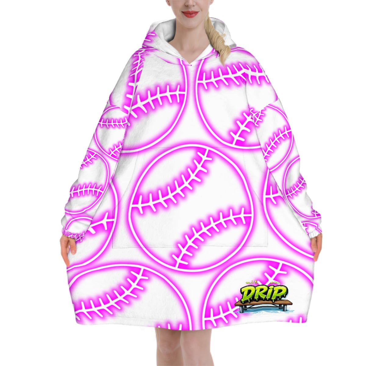 Adult Blanket Sweatshirt - Neon Pink Baseball