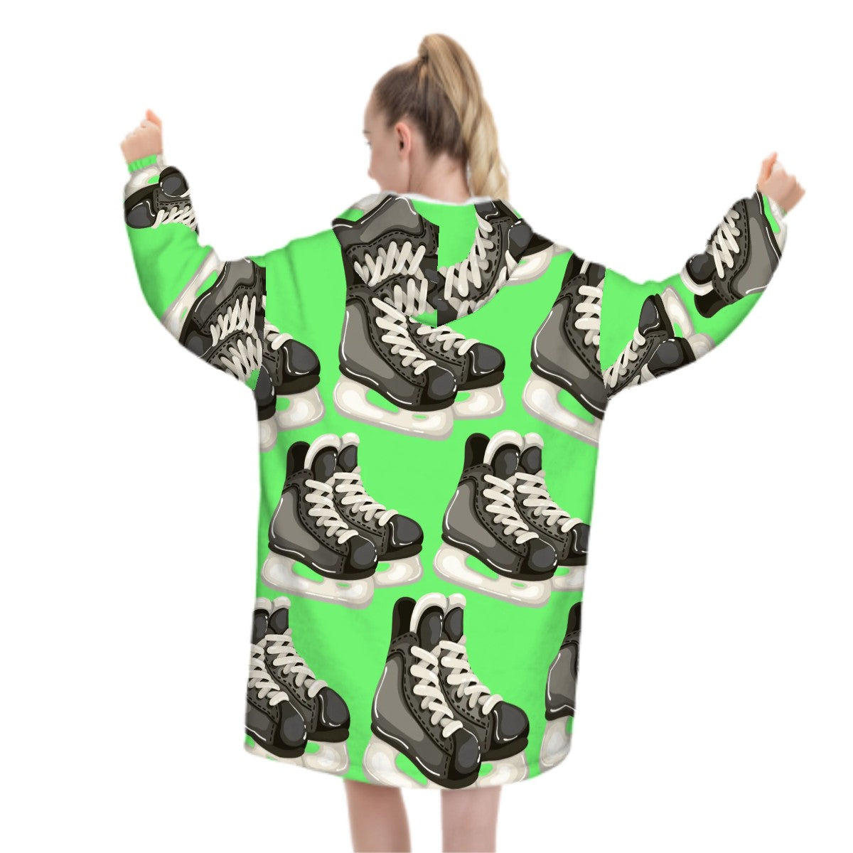 Adult Blanket Sweatshirt - Hockey Skates Bright Green