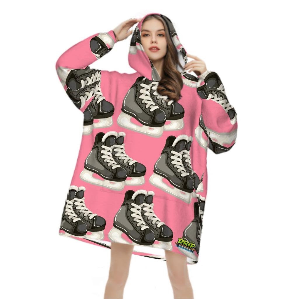 Adult Blanket Sweatshirt - Hockey Skates Pink