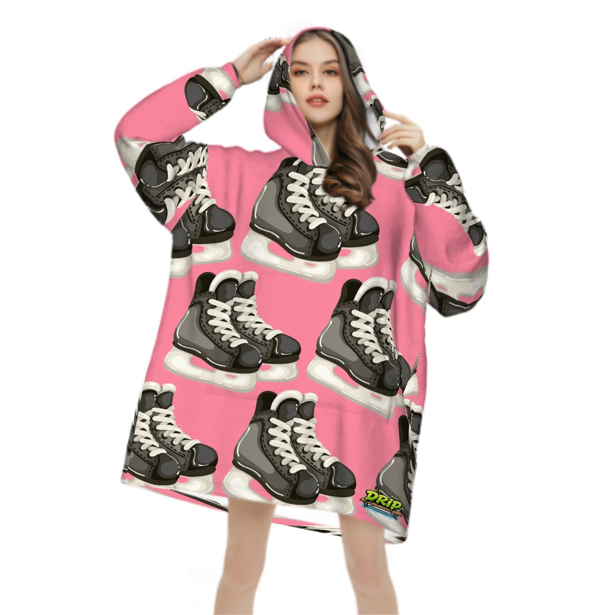 Adult Blanket Sweatshirt - Hockey Skates Pink