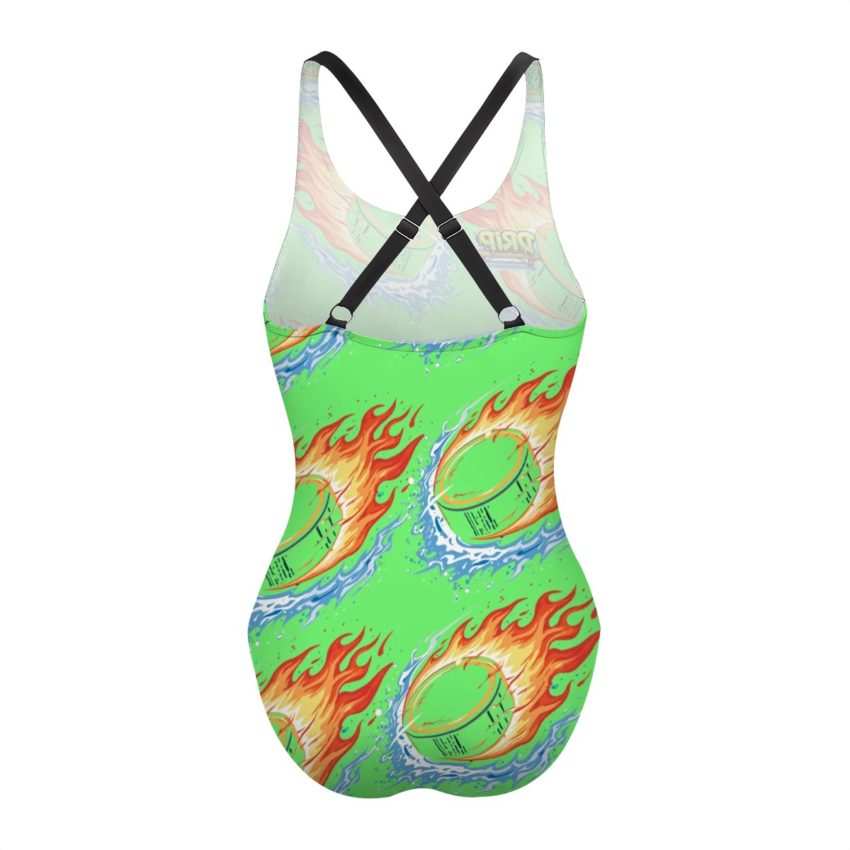 Cross-Back One Piece Swimsuit Women - Flamin Hockey Pucks Hot Green