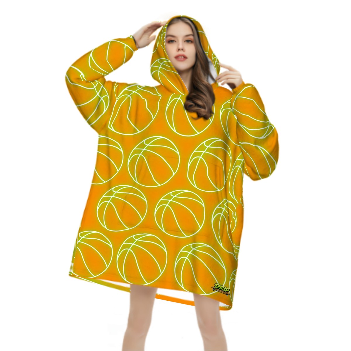 Adult Blanket Sweatshirt - Neon Basketballs Orange