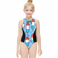 Girls One Piece Swimsuit - Red White and Blue Pop Blue