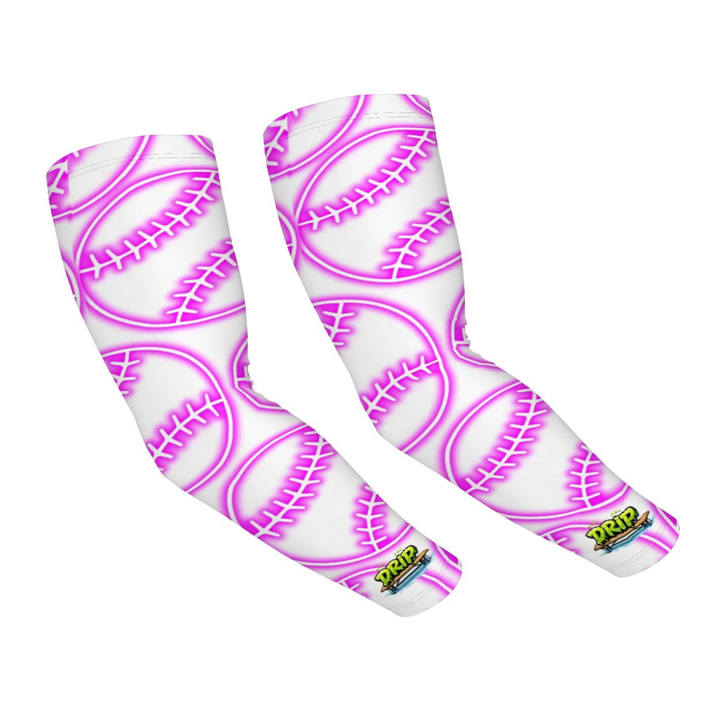 Drip Bench Performance Arm Sleeves - Neon Pink Baseballs White