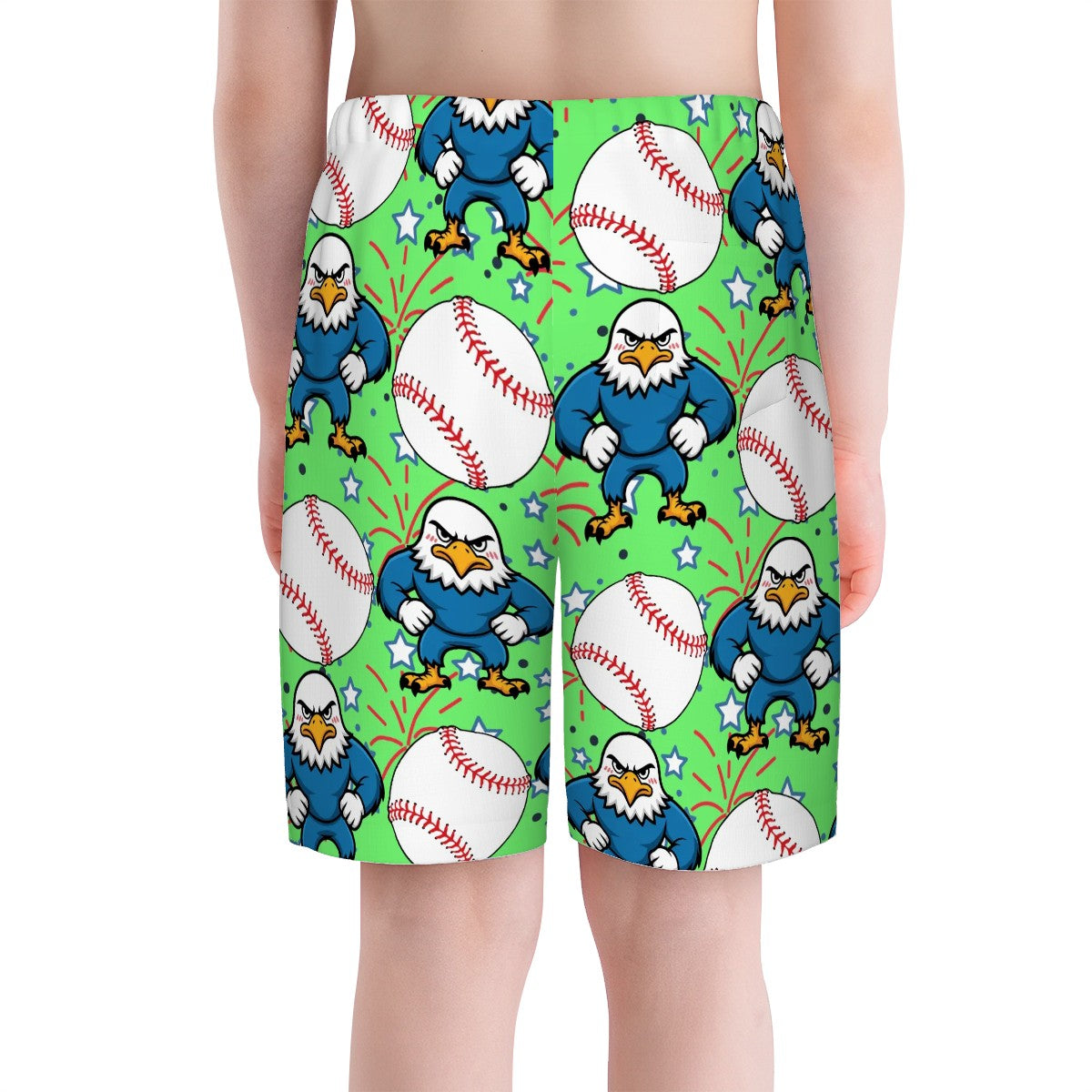 Youth Swim Shorts - Stars and Strikes Hot Green