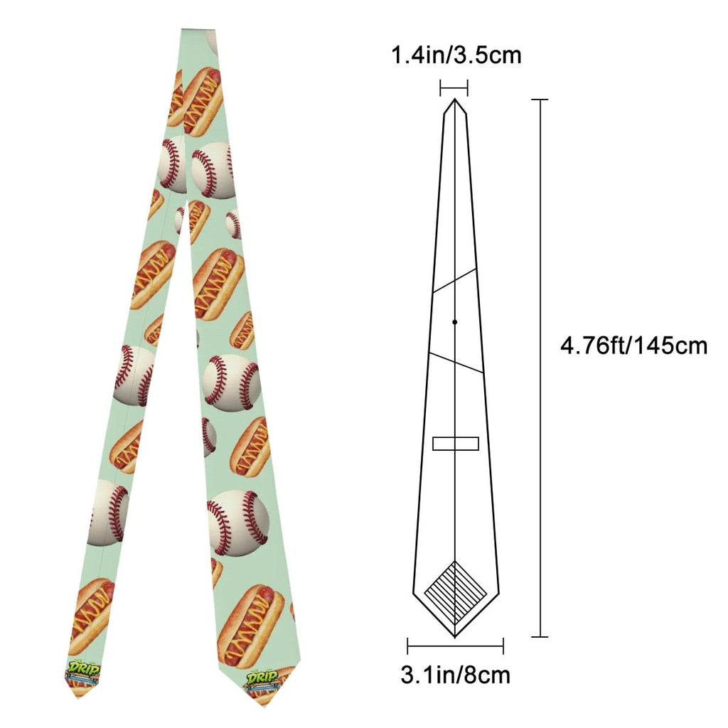Game Day Tie - Baseballs and Hotdogs Pastel Green