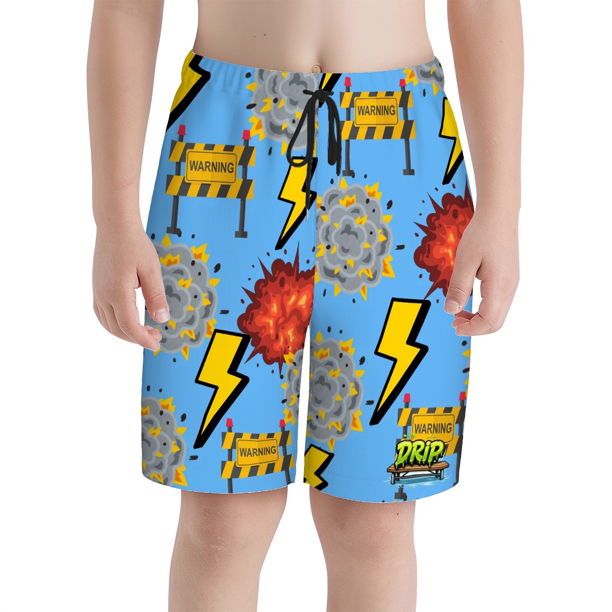 Youth Swim Shorts - I Come With a Warning Label Sky Blue