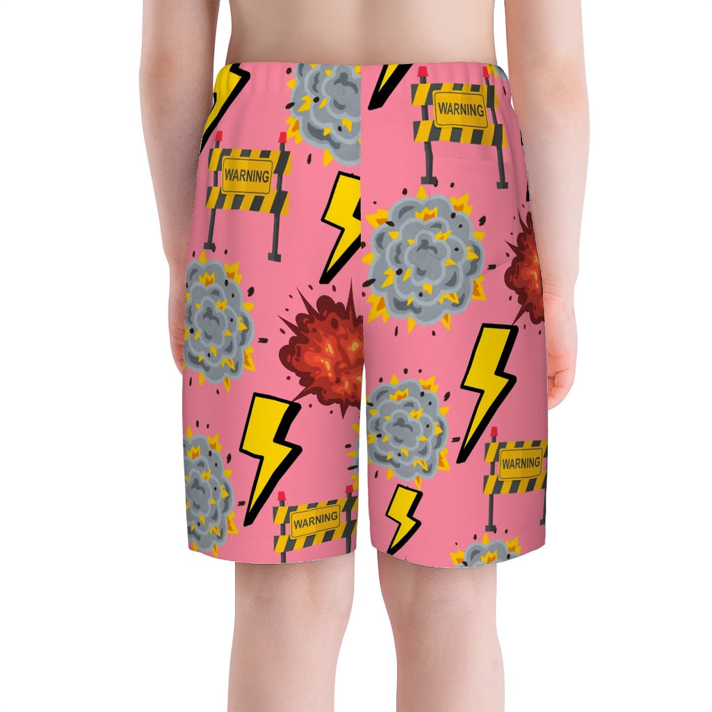 Youth Swim Shorts - I Come With a Warning Label Pink