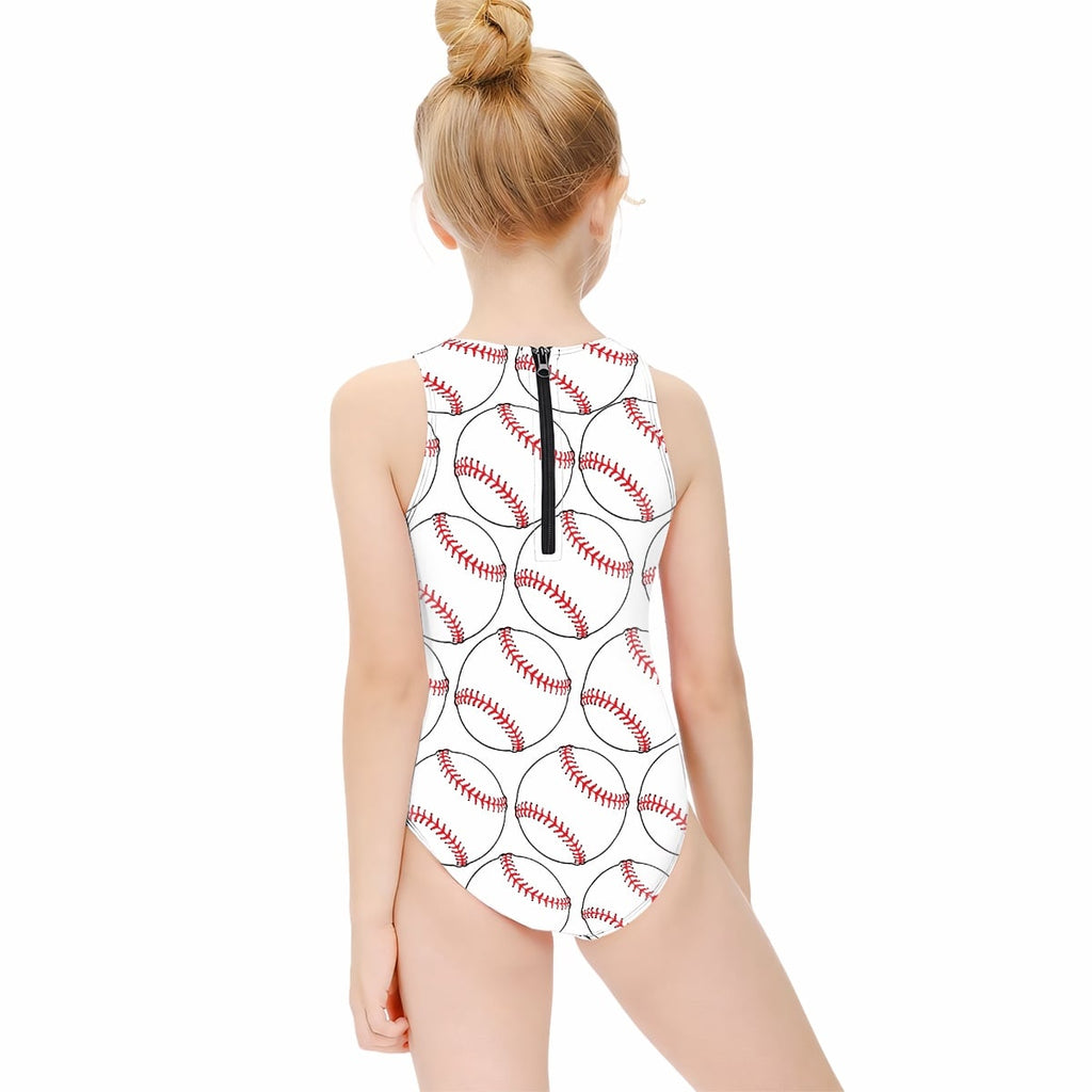 Girls One Piece Swimsuits Classic Baseball White