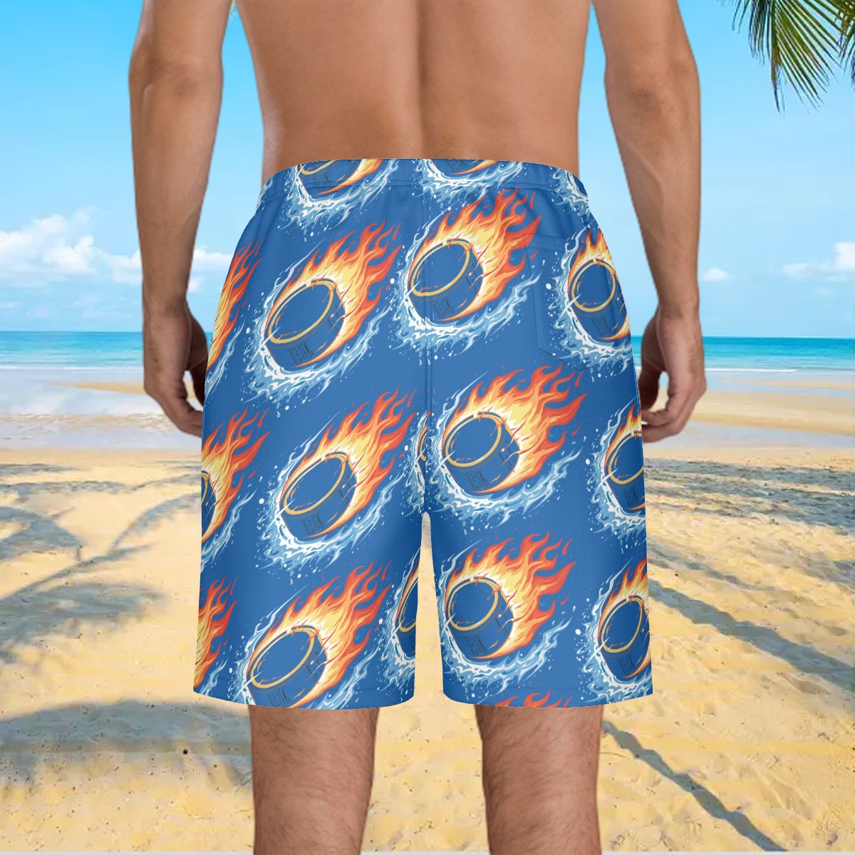 Men/Teen Swim Shorts - Flamin Hockey Pucks Dark Blue