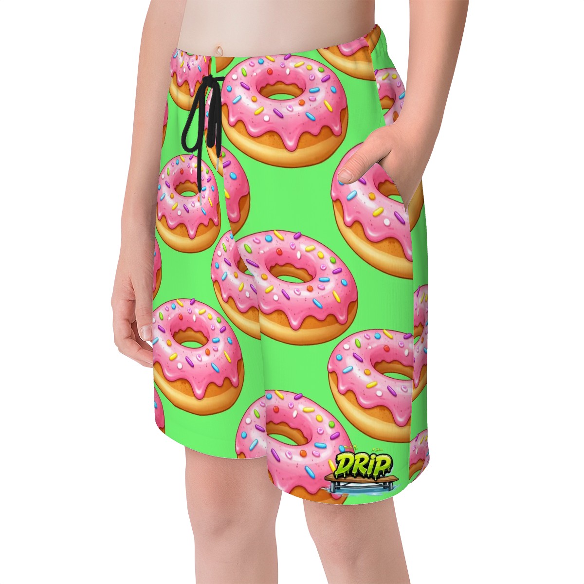 Youth Swim Shorts - Pink Donuts Hot Green