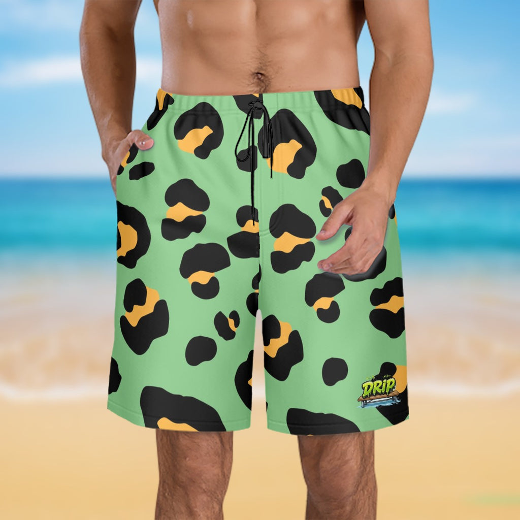 Men/Teen Swim Shorts - Drip Bench Leopard Jungle Green