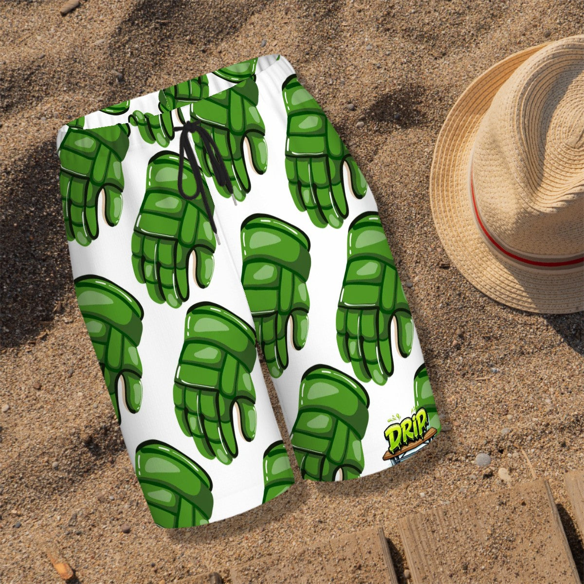 Youth Swim Shorts - Green Hockey Gloves White