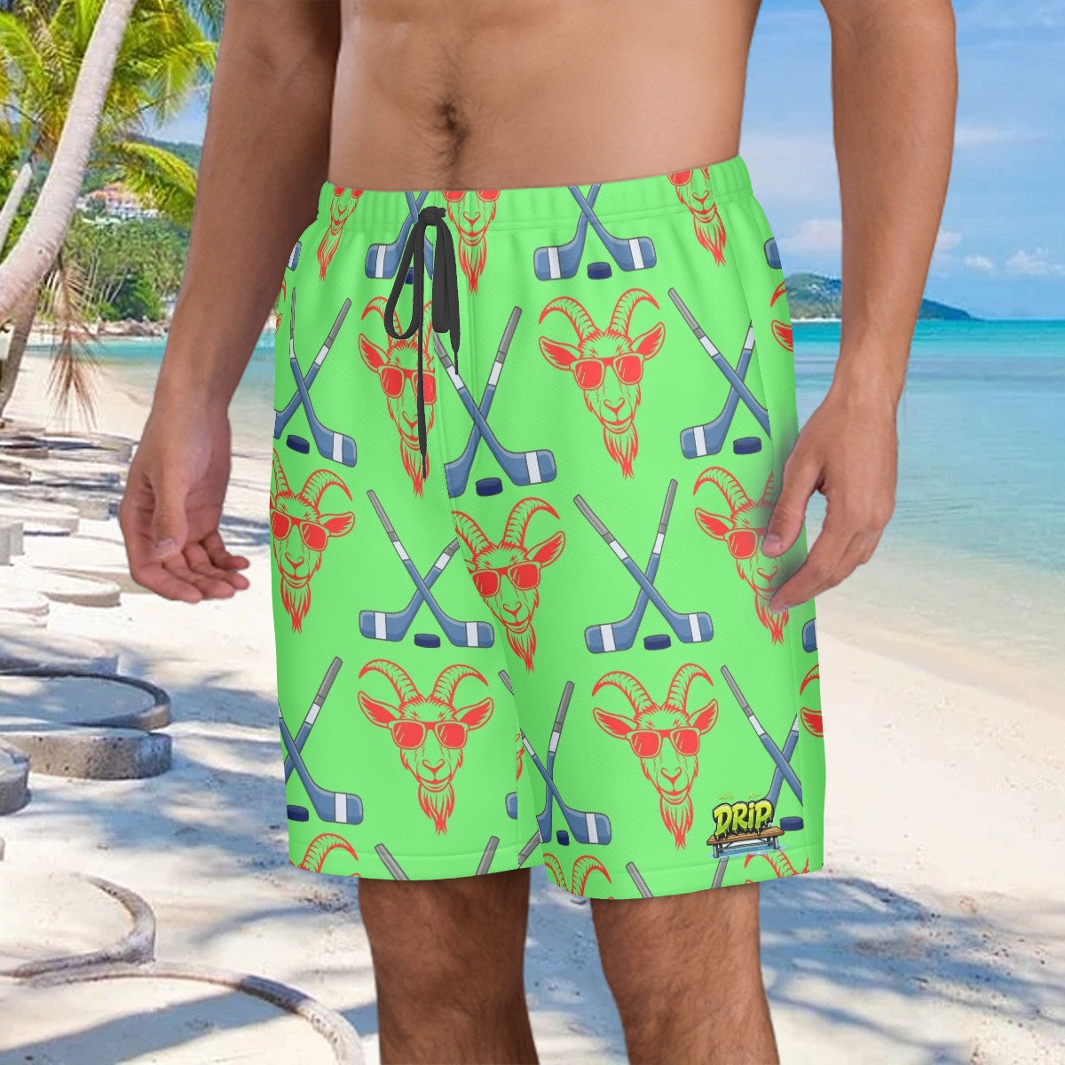 Men/Teen Swim Shorts - Goated Hockey Hot Green
