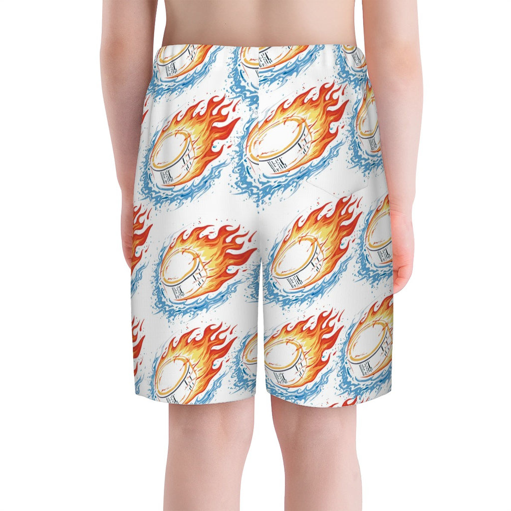 Youth Swim Shorts - Flamin Hockey Pucks White