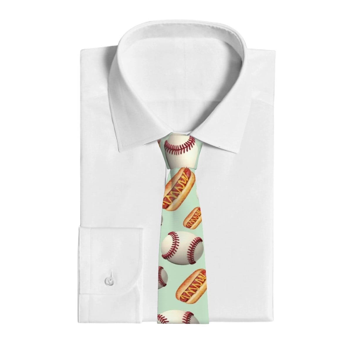 Game Day Tie - Baseballs and Hotdogs Pastel Green