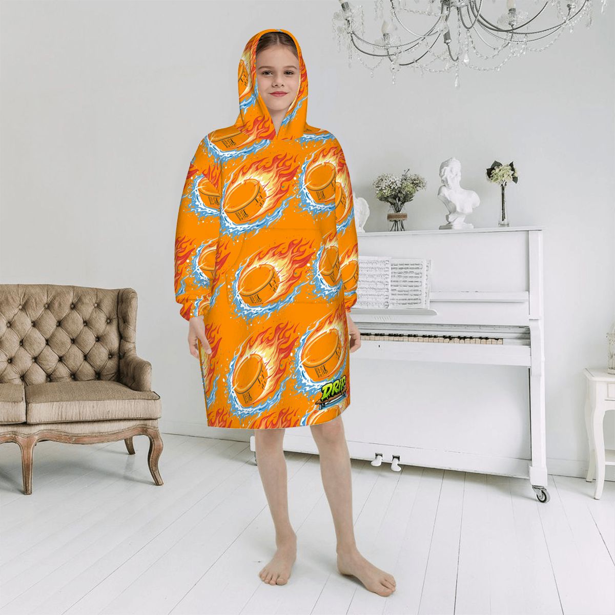 Youth Blanket Sweatshirt - Flamin Hockey Pucks Orange