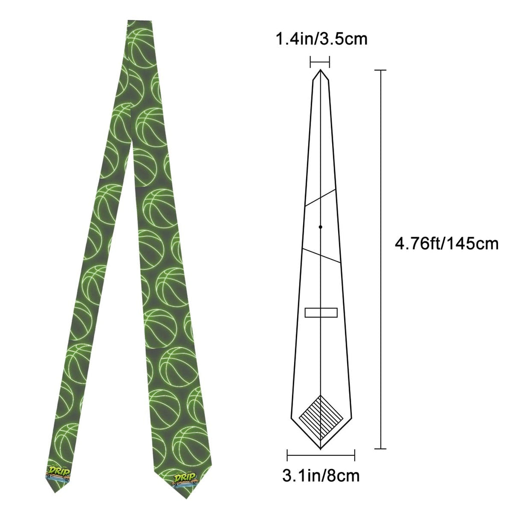 Game Day Tie - Neon Green Basketballs Charcoal