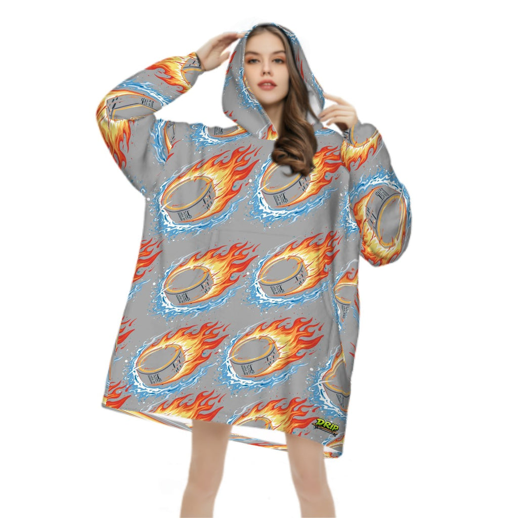 Adult Blanket Sweatshirt - Flamin Hockey Pucks Grey