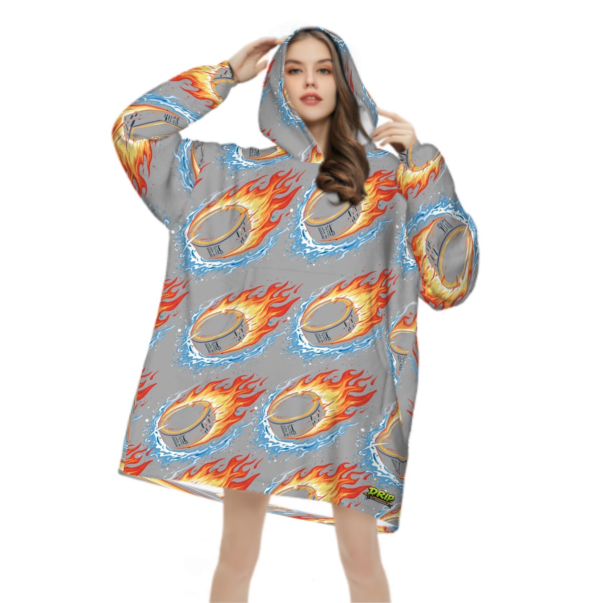 Adult Blanket Sweatshirt - Flamin Hockey Pucks Grey