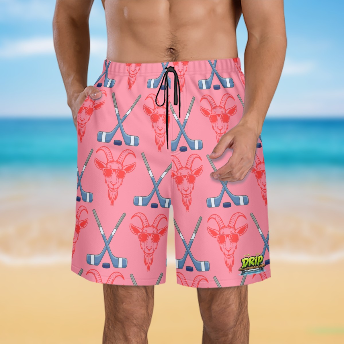 Men/Teen Swim Shorts - Goated Hockey Pink