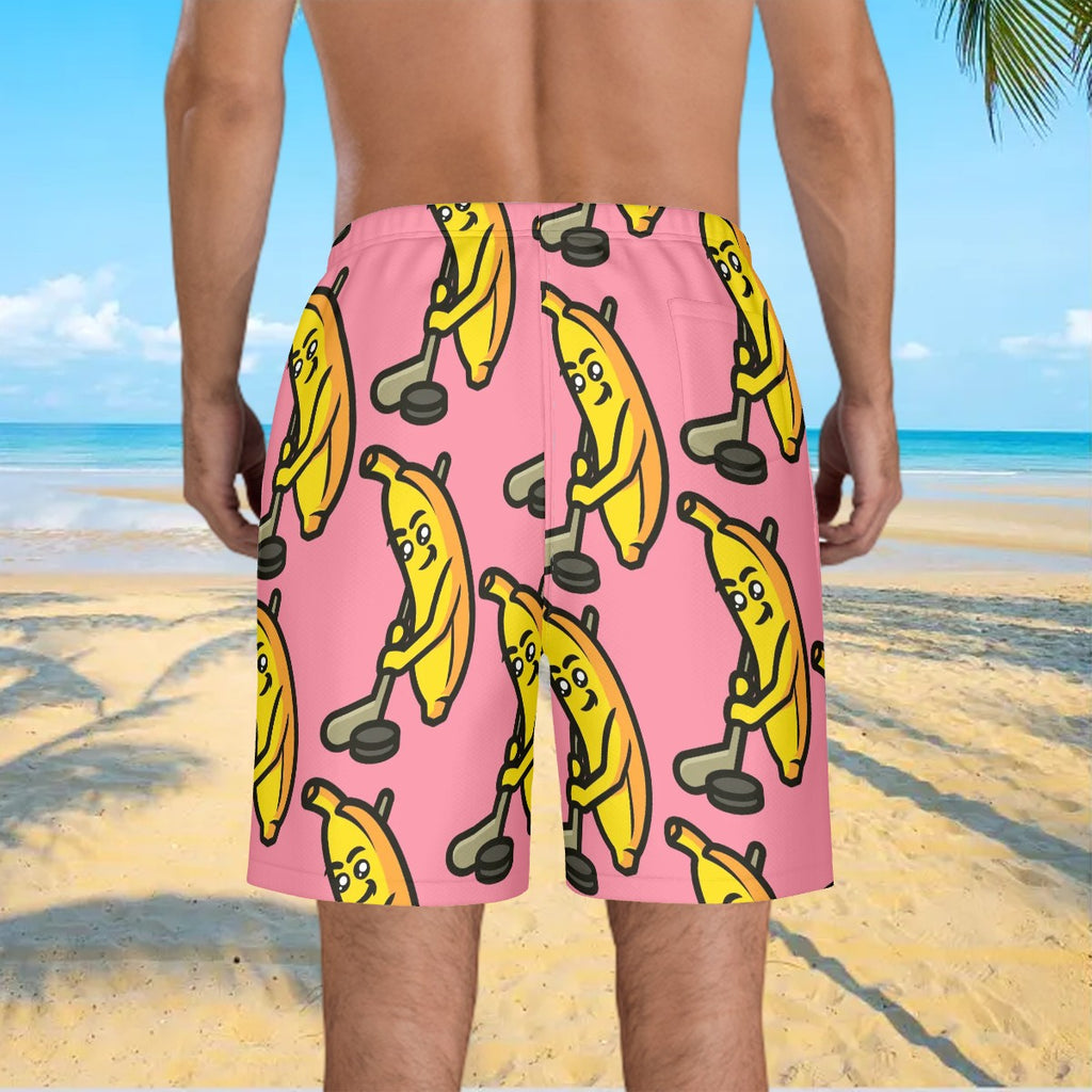 Men/Teen Swim Shorts - Bananas for Hockey Pink