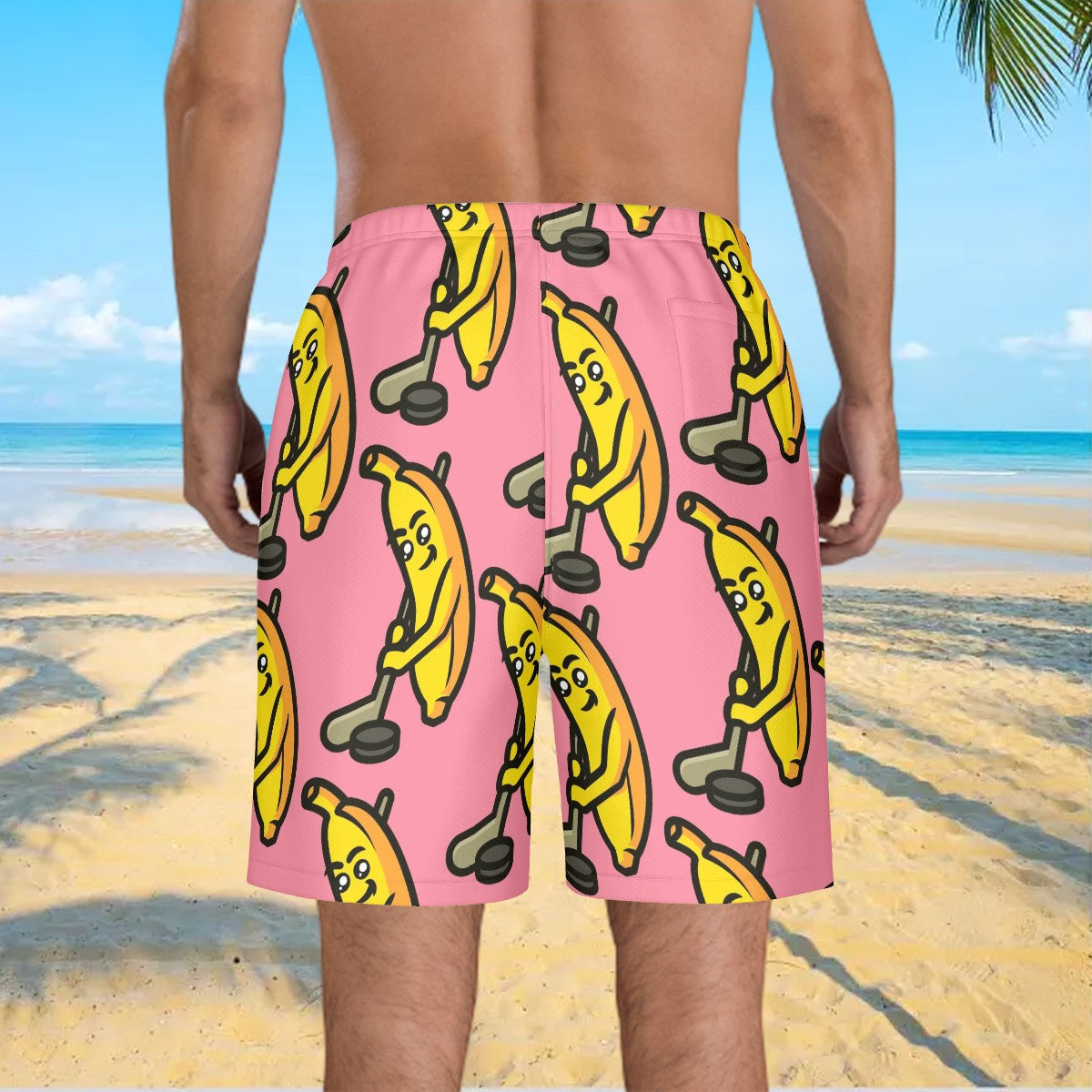 Men/Teen Swim Shorts - Bananas for Hockey Pink