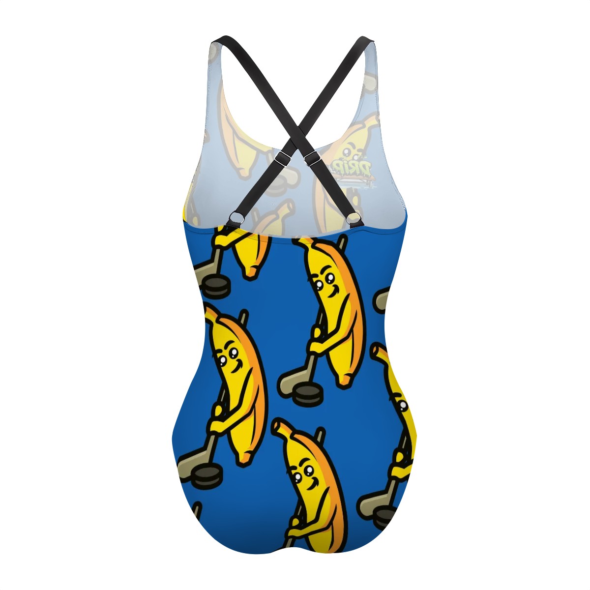 Cross-Back One Piece Swimsuit Women - Bananas about Hockey Dark Blue