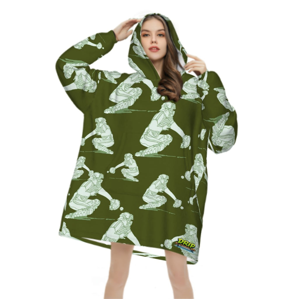 Adult Blanket Sweatshirt - Baseball Catcher Army Green