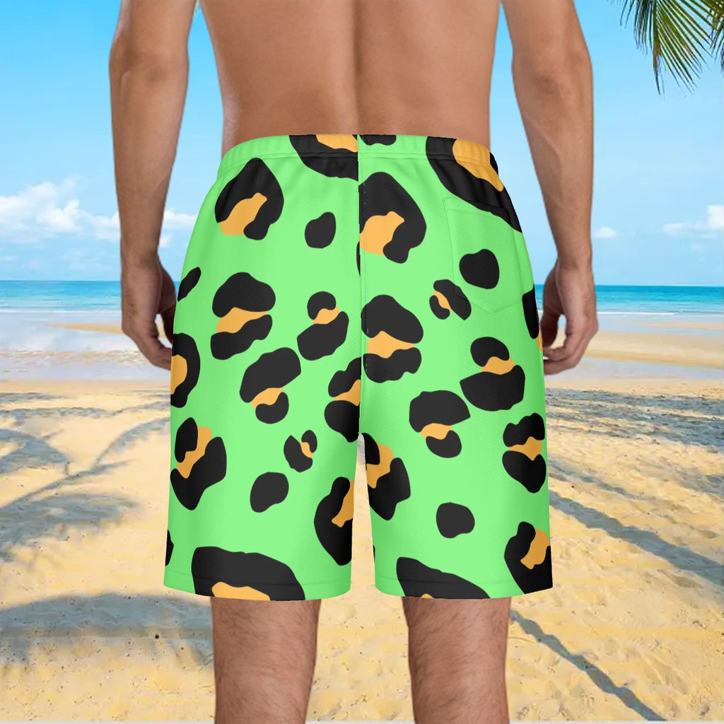 Men/Teen Swim Shorts - Drip Bench Leopard Hot Green