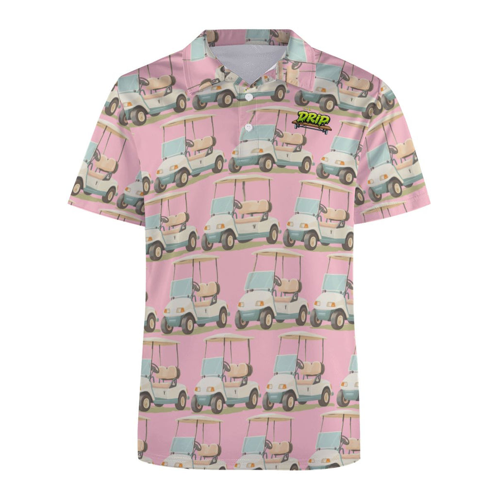 Uncle Golf Shirt - Golf Cart Sketch Light Pink