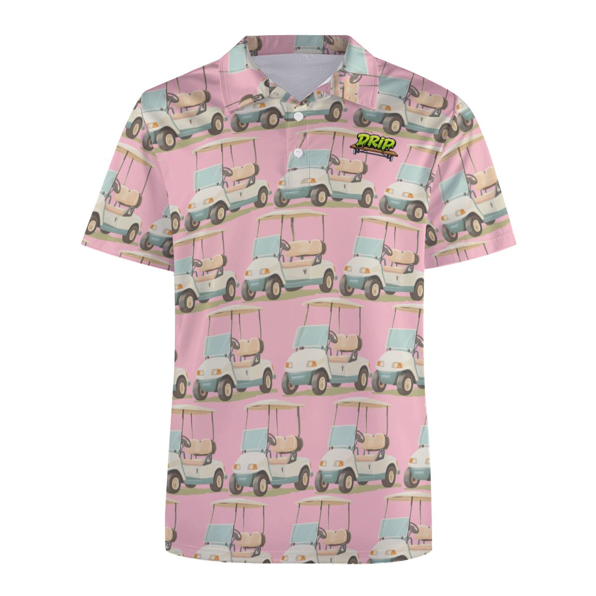 Uncle Golf Shirt - Golf Cart Sketch Light Pink